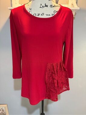 Antthony Red Long-Sleeve Lace Accent Top Sz S